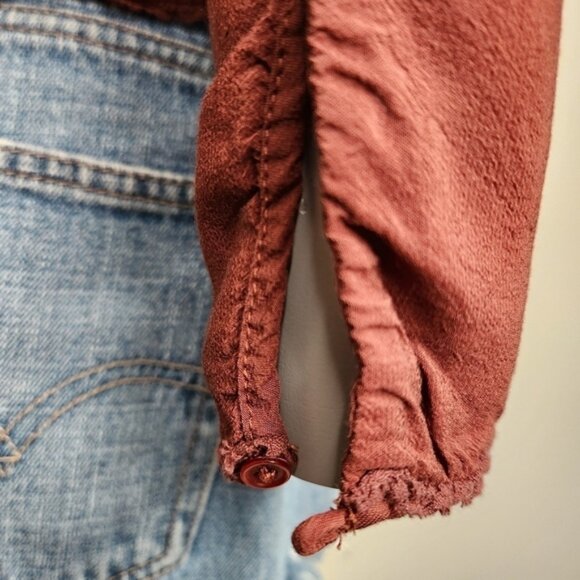 Aritzia Wilfred Brown Satin Long Sleeve Ruffle Bodice Peplum Top Size XXS - Picture 5 of 13